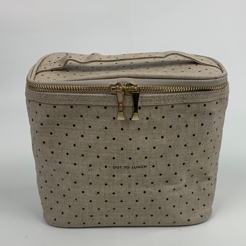 Kate Spade Out To Lunch Polka Dot Lunch Bag cooler tote Tan Black Gold Zip New
